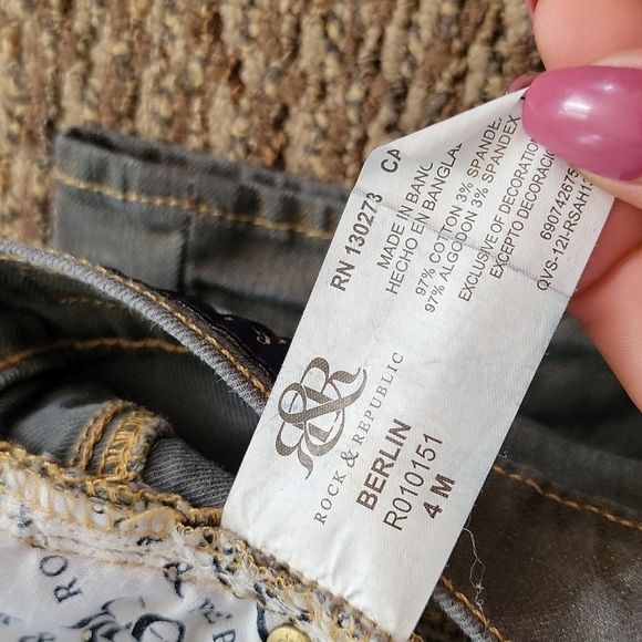 Rock& Republic Berlin Metallic Bronze Jeans Size 4 Gold Bronze - Picture 5 of 5